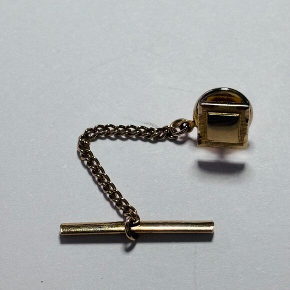 Other - VINTAGE Gold Tone Square Toggle Tie Tack Chain Bar Clasp Unisex
